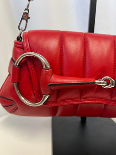 Gucci Horsebit Chain Shoulder Bag Red Quilted Leather