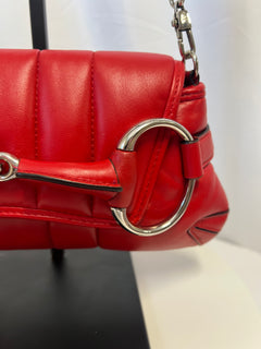 Gucci Horsebit Chain Shoulder Bag Red Quilted Leather