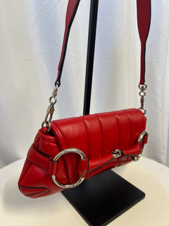 Gucci Horsebit Chain Shoulder Bag Red Quilted Leather