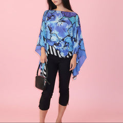 Roberto Cavalli Blue Watercolor Floral Silk Chiffon Top