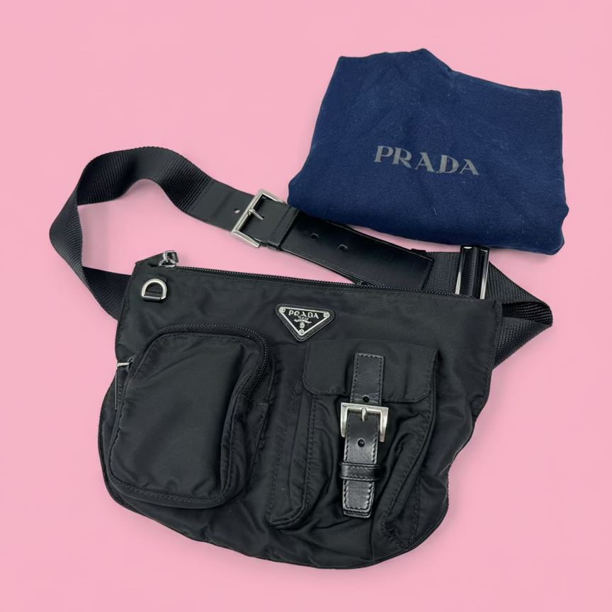 Prada Black Tessuto Belt Bag (comes with original duster)