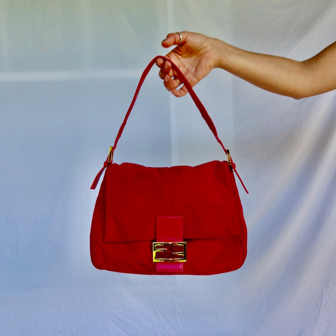 FENDI Mama Baguette Pink Suede Shoulder Bag