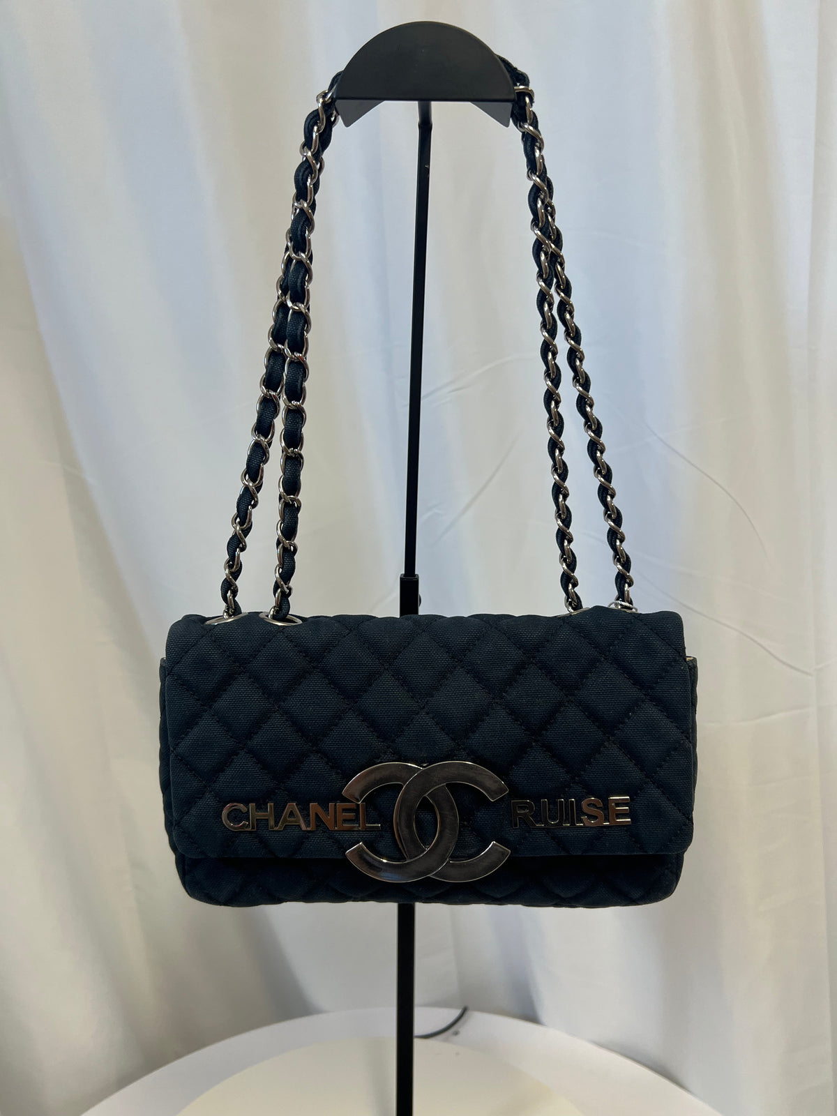 Chanel Cruise Canvas Flap Shoulder Bag in Navy
