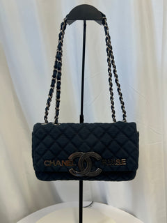 Chanel Cruise Canvas Flap Shoulder Bag in Navy