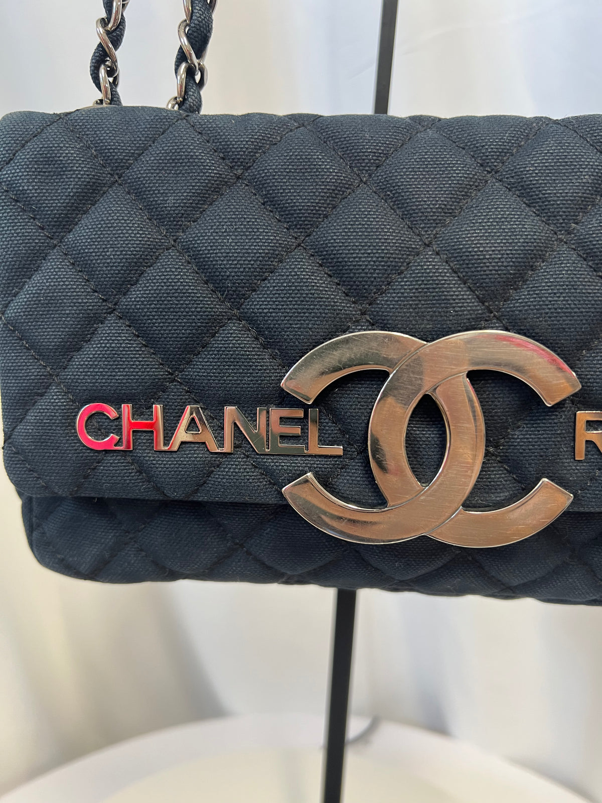 Chanel Cruise Canvas Flap Shoulder Bag in Navy
