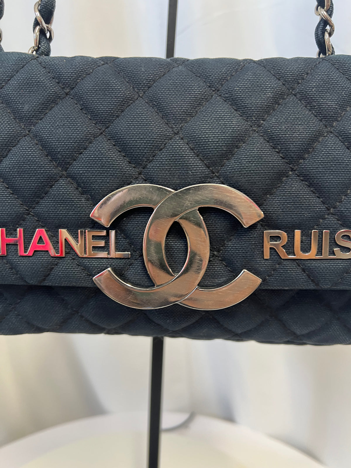 Chanel Cruise Canvas Flap Shoulder Bag in Navy