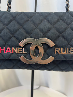 Chanel Cruise Canvas Flap Shoulder Bag in Navy