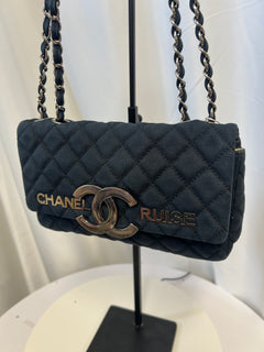 Chanel Cruise Canvas Flap Shoulder Bag in Navy