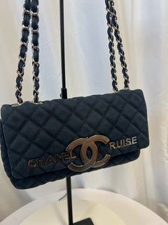 Chanel Cruise Canvas Flap Shoulder Bag in Navy