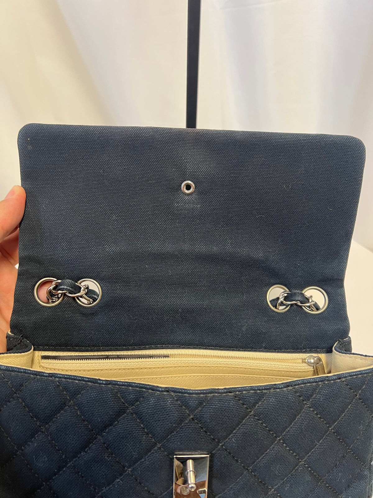 Chanel Cruise Canvas Flap Shoulder Bag in Navy