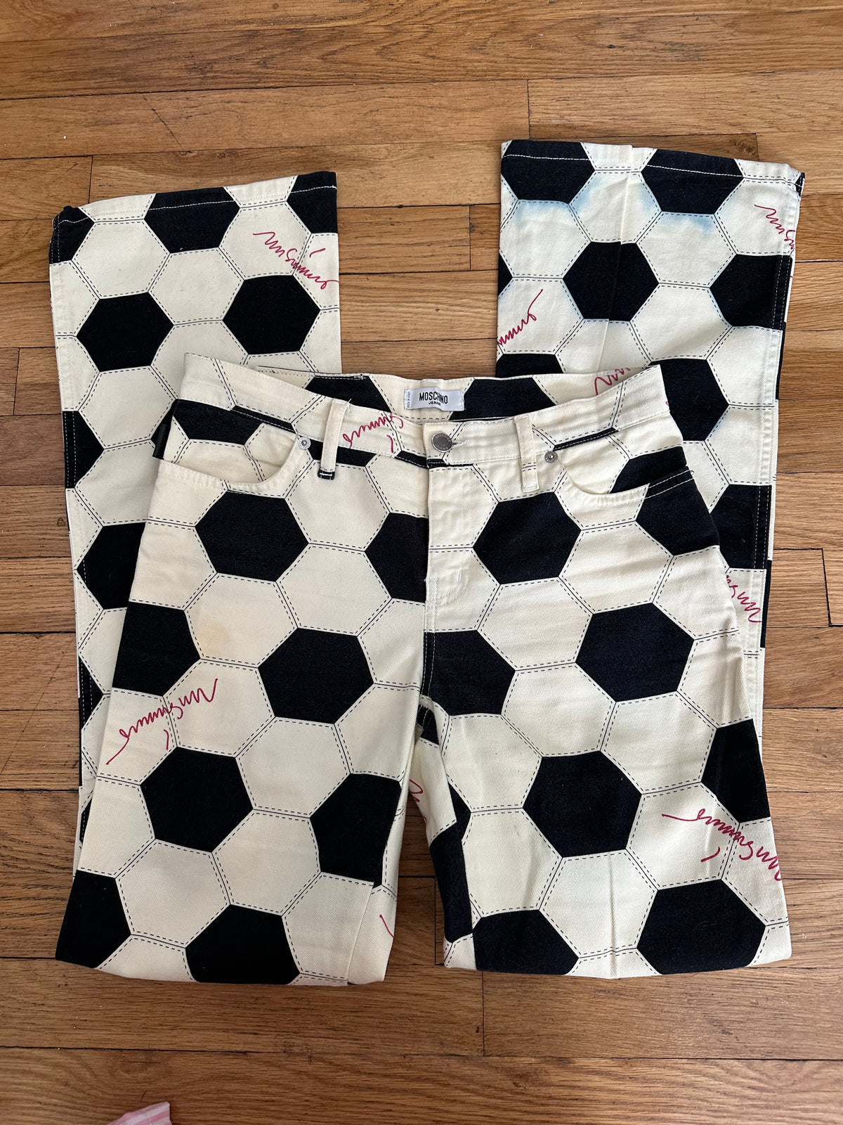 Rare Vintage 1990s Moschino Jeans Soccer Ball Print Pants