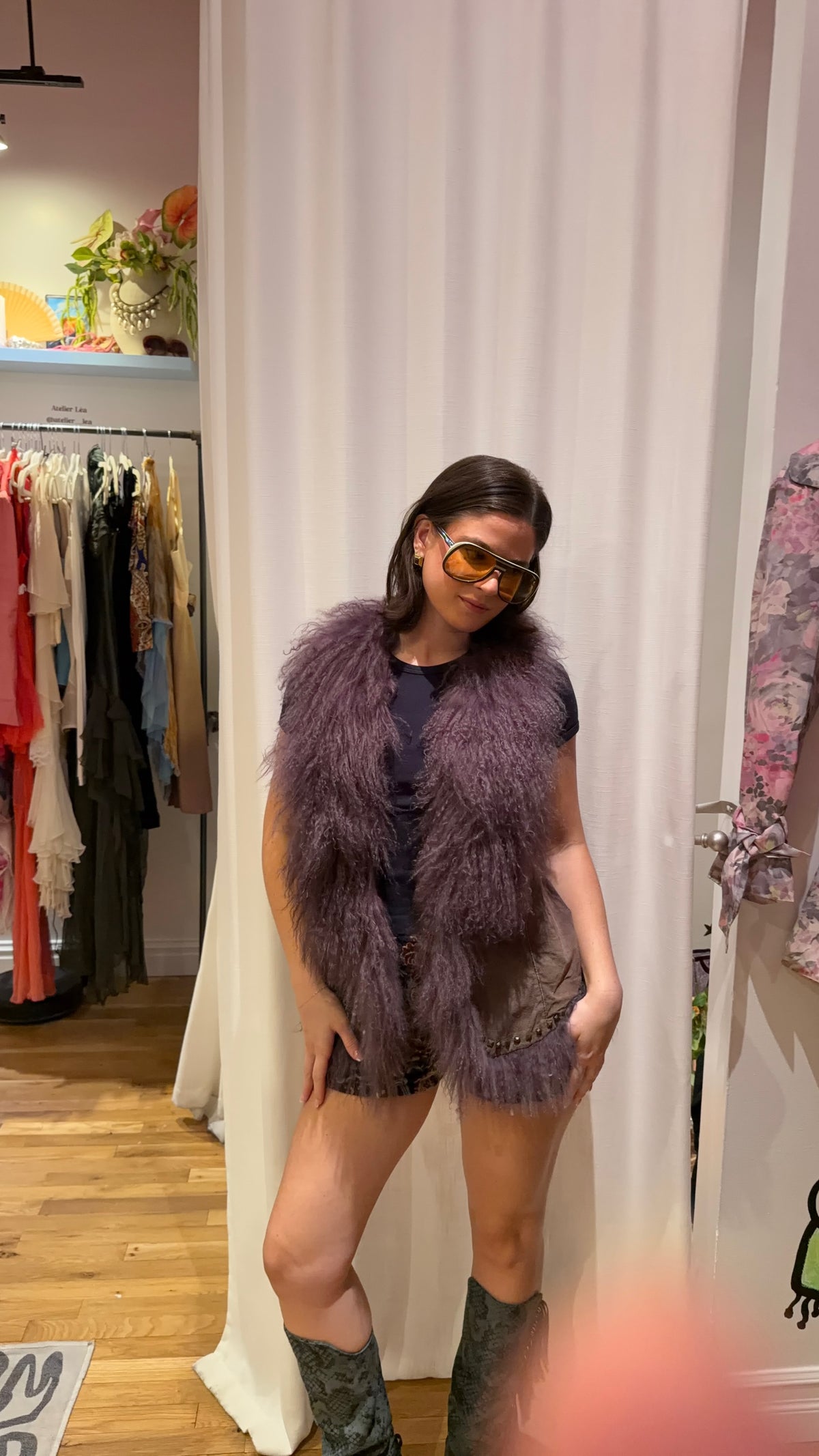Pepe Jeans London Purple fur and suede studded vest