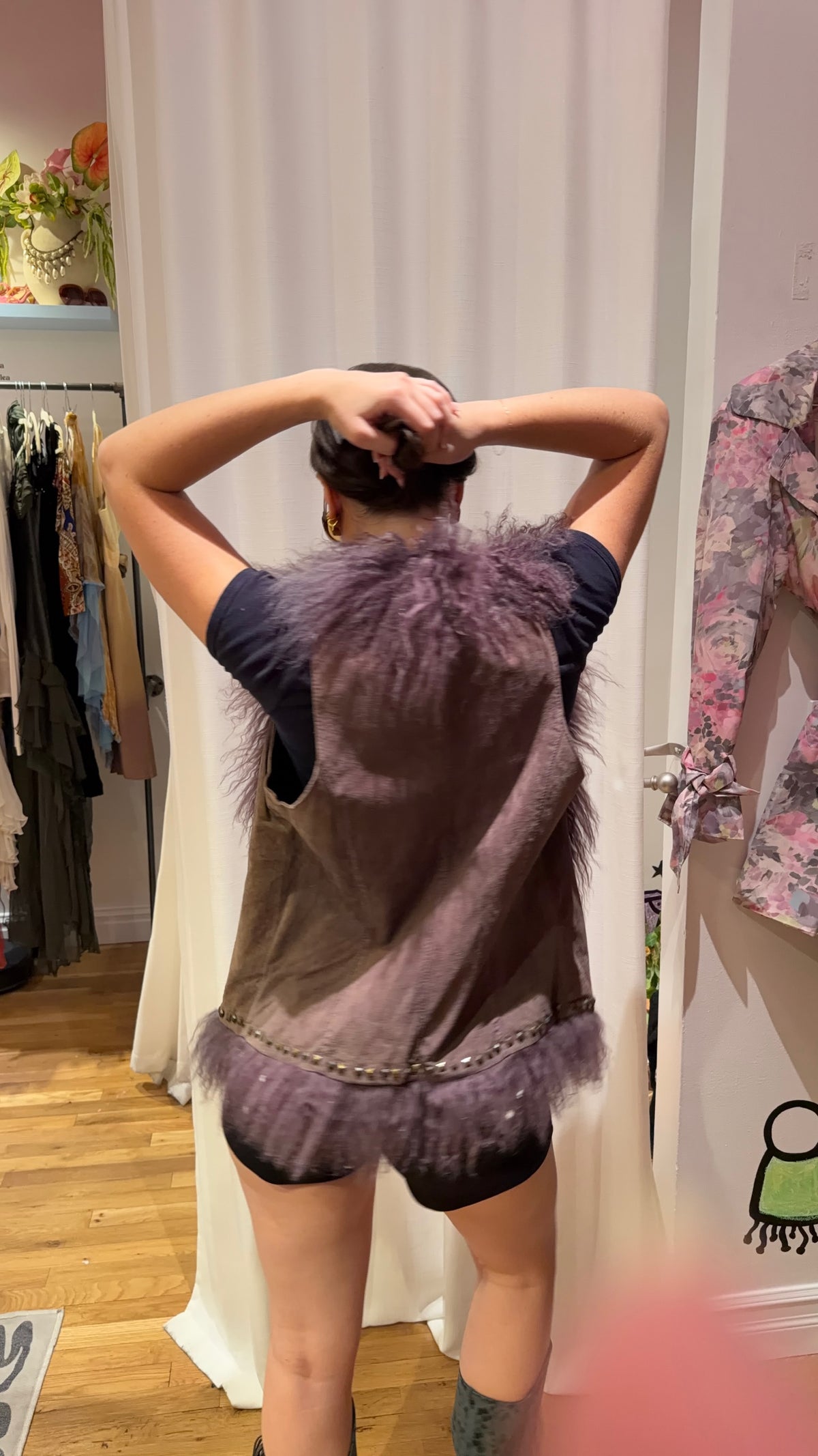 Pepe Jeans London Purple fur and suede studded vest