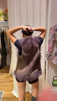 Pepe Jeans London Purple fur and suede studded vest