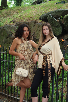 Roberto Cavalli Cream Knit Leopard Silk Wrap Top Mid-2000s - IT 40