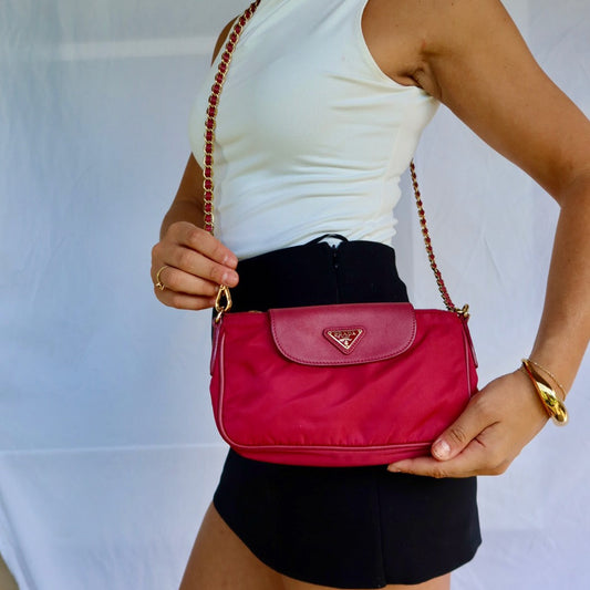 Prada Pink Tessuto Nylon and Saffino Leather