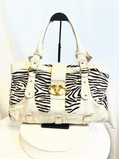 Valentino Zebra Pony Hair & White Leather Shoulder Bag c. 2005