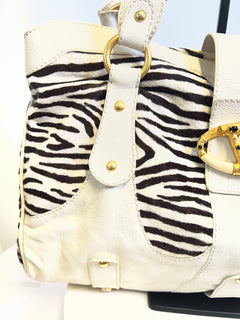 Valentino Zebra Pony Hair & White Leather Shoulder Bag c. 2005