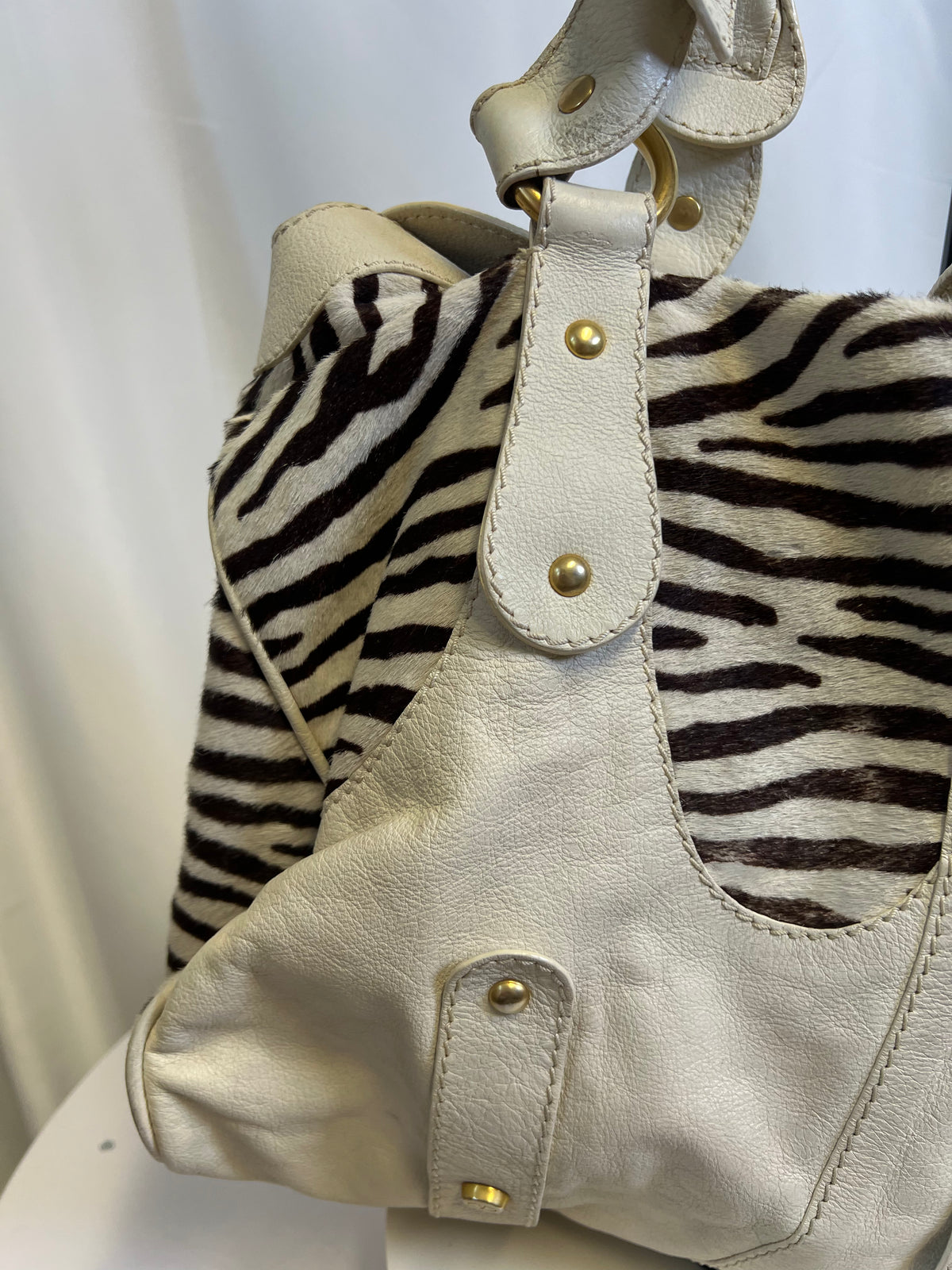 Valentino Zebra Pony Hair & White Leather Shoulder Bag c. 2005