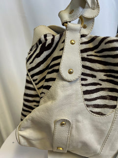 Valentino Zebra Pony Hair & White Leather Shoulder Bag c. 2005
