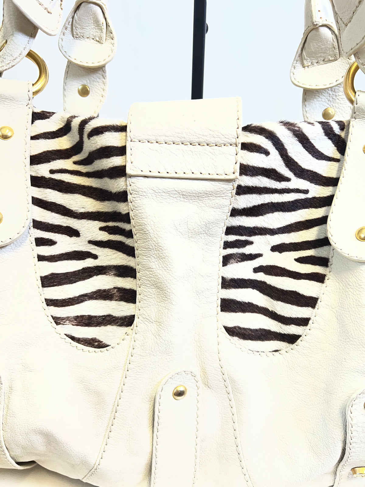 Valentino Zebra Pony Hair & White Leather Shoulder Bag c. 2005