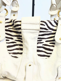 Valentino Zebra Pony Hair & White Leather Shoulder Bag c. 2005