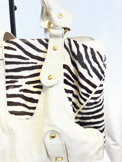 Valentino Zebra Pony Hair & White Leather Shoulder Bag c. 2005