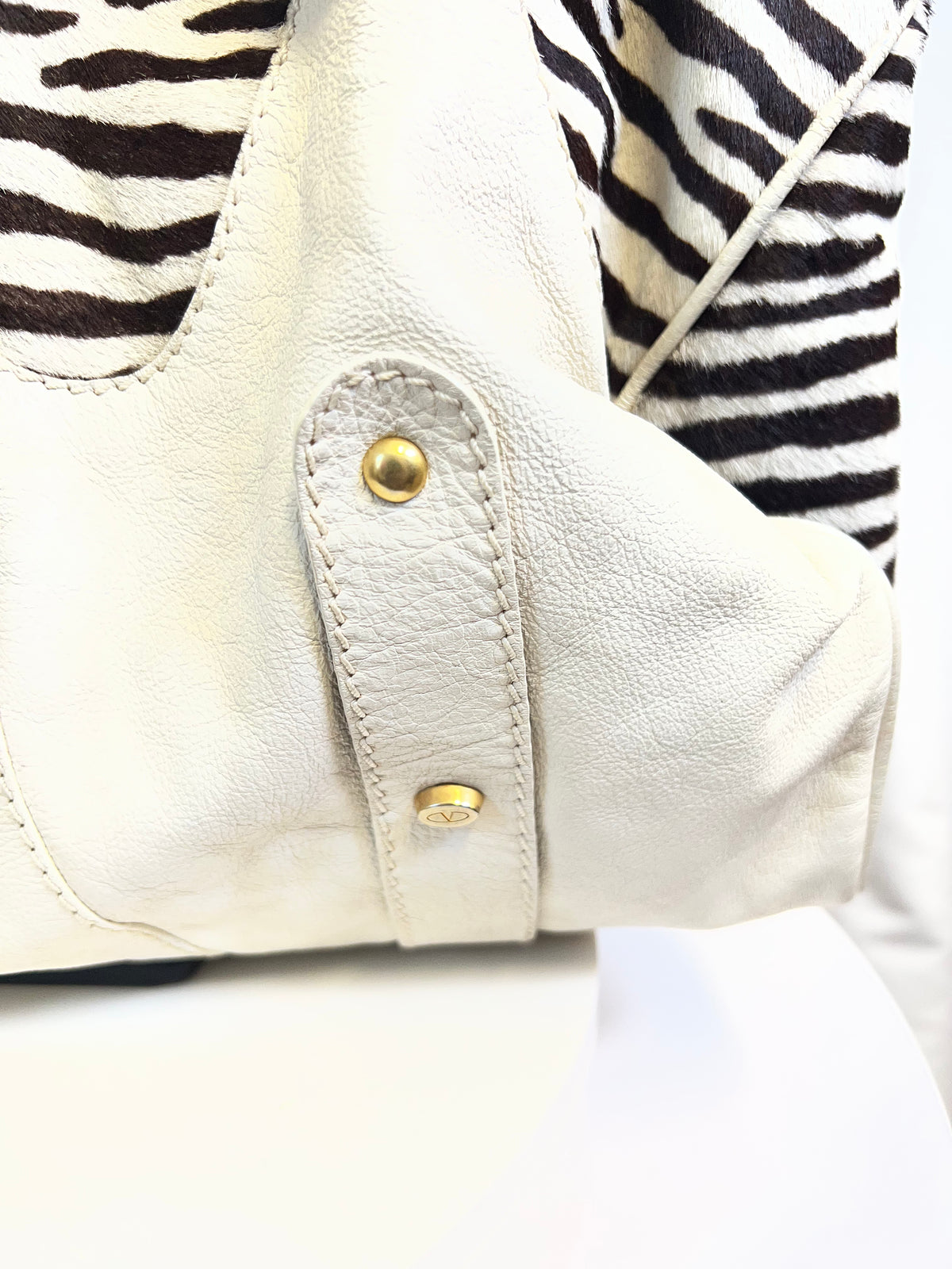 Valentino Zebra Pony Hair & White Leather Shoulder Bag c. 2005