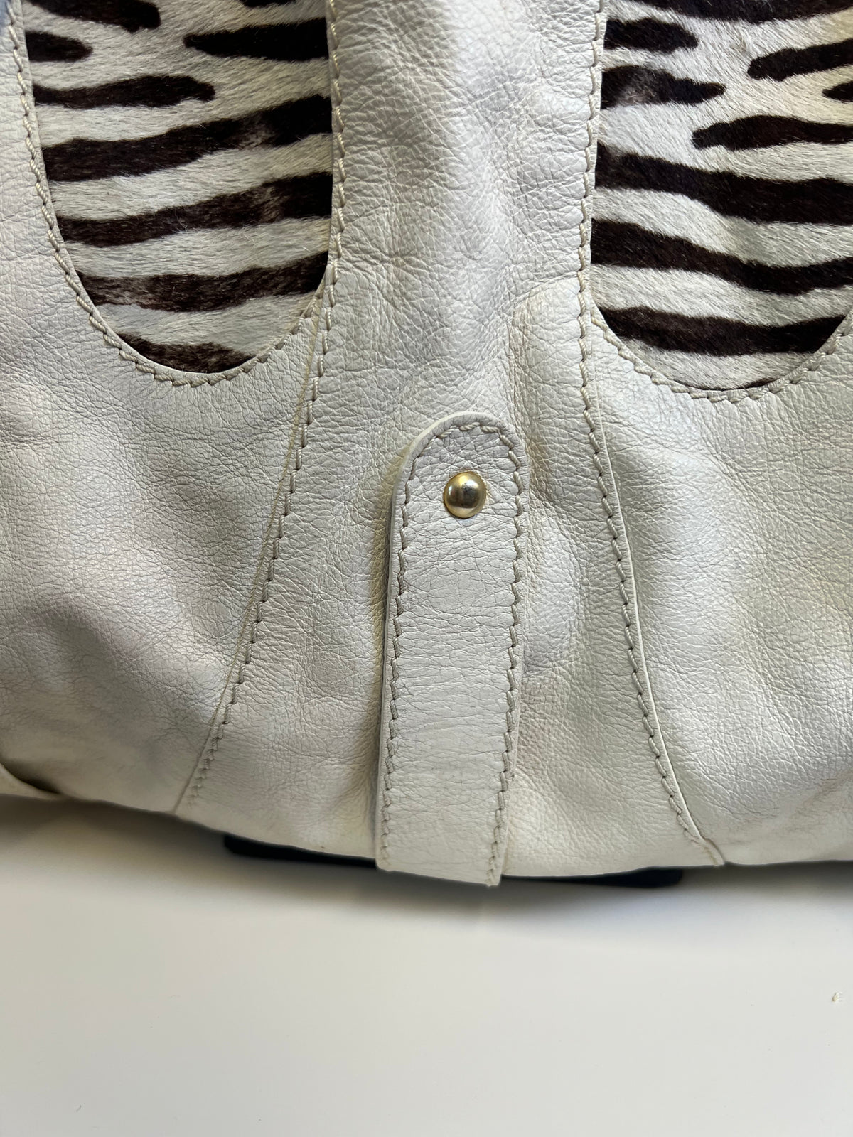 Valentino Zebra Pony Hair & White Leather Shoulder Bag c. 2005