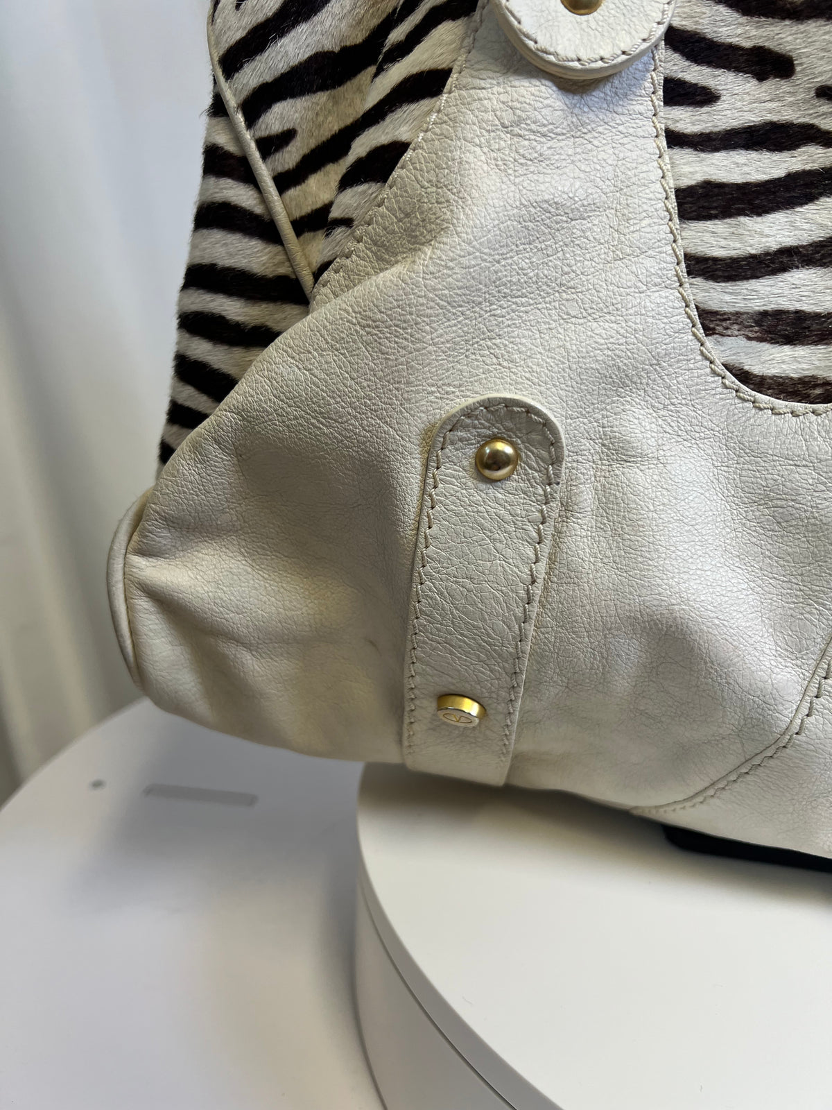 Valentino Zebra Pony Hair & White Leather Shoulder Bag c. 2005