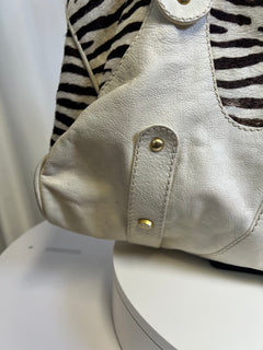 Valentino Zebra Pony Hair & White Leather Shoulder Bag c. 2005