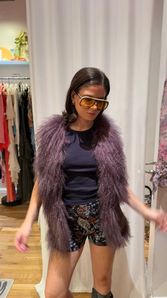 Pepe Jeans London Purple fur and suede studded vest