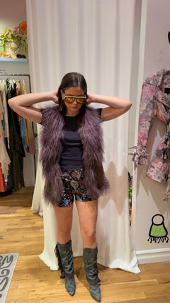 Pepe Jeans London Purple fur and suede studded vest