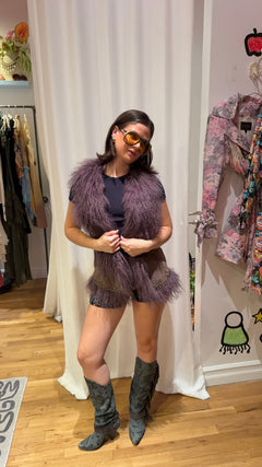 Pepe Jeans London Purple fur and suede studded vest