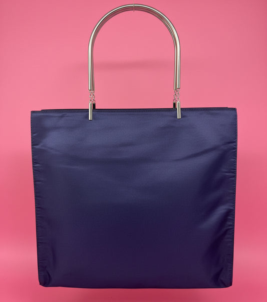 Prada Navy Tessuto Tote Metal Handles