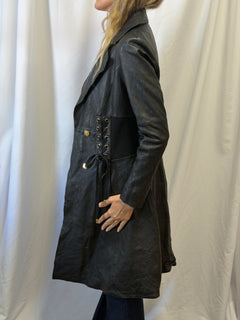 Black Leather Lace-Up Corset Coat