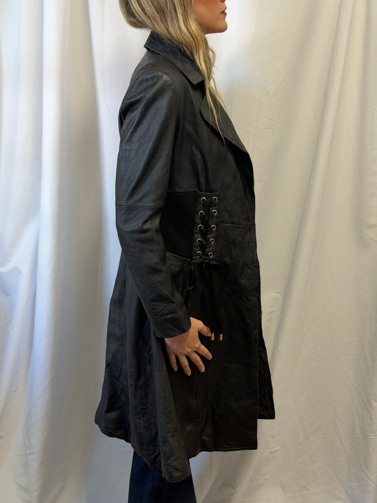 Black Leather Lace-Up Corset Coat