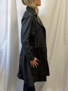 Black Leather Lace-Up Corset Coat