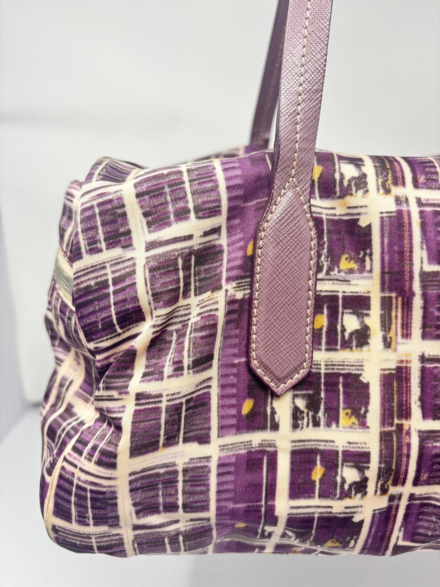 Prada Purple Saffiano-Trimmed Tessuto Stampato Bauletto