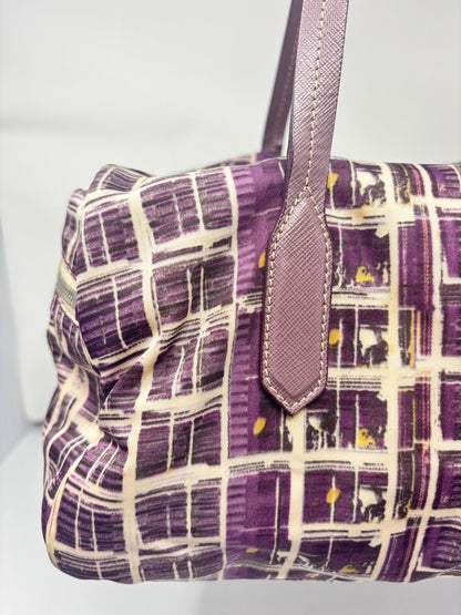 Prada Purple Saffiano-Trimmed Tessuto Stampato Bauletto