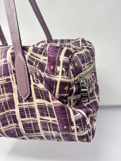 Prada Purple Saffiano-Trimmed Tessuto Stampato Bauletto