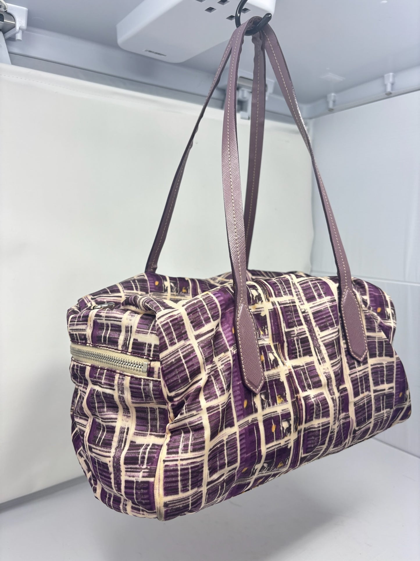 Prada Purple Saffiano-Trimmed Tessuto Stampato Bauletto