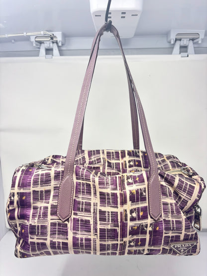 Prada Purple Saffiano-Trimmed Tessuto Stampato Bauletto