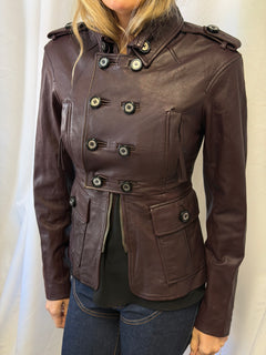 Deep Plum Leather Military Jacket