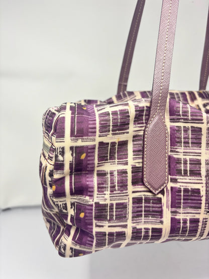Prada Purple Saffiano-Trimmed Tessuto Stampato Bauletto