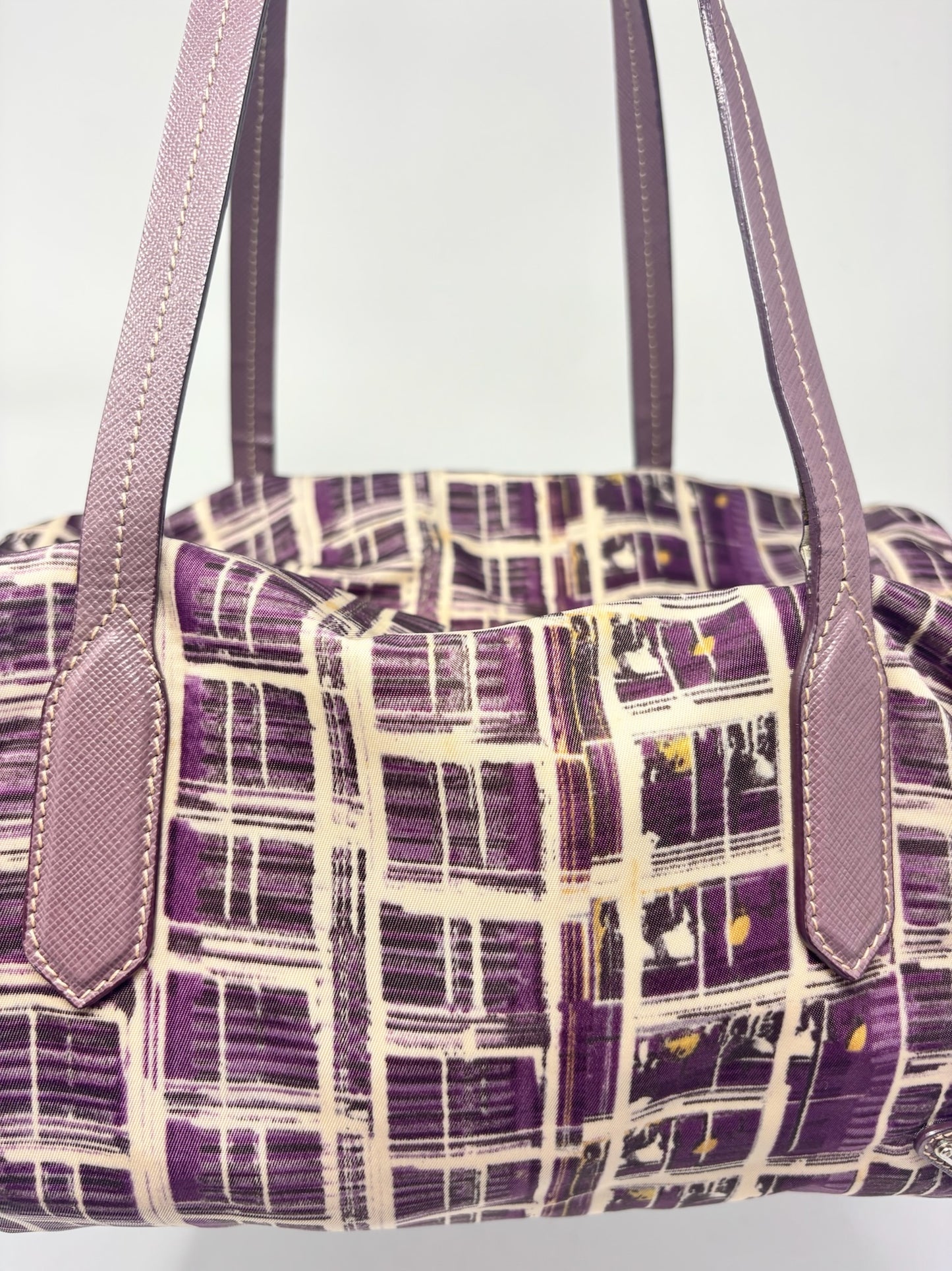 Prada Purple Saffiano-Trimmed Tessuto Stampato Bauletto