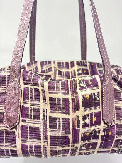 Prada Purple Saffiano-Trimmed Tessuto Stampato Bauletto
