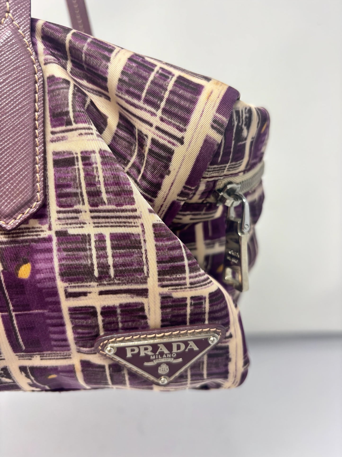 Prada Purple Saffiano-Trimmed Tessuto Stampato Bauletto