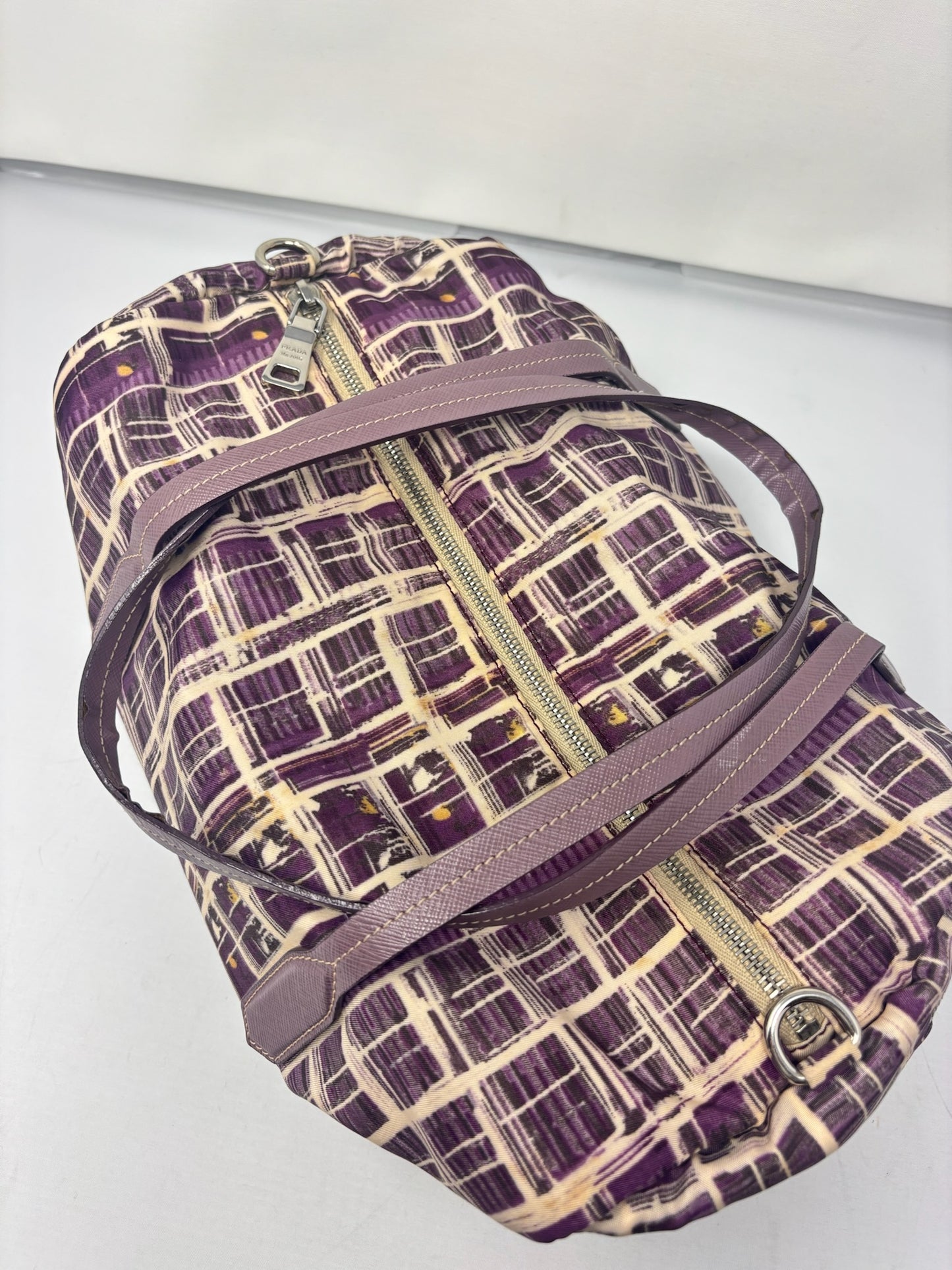 Prada Purple Saffiano-Trimmed Tessuto Stampato Bauletto