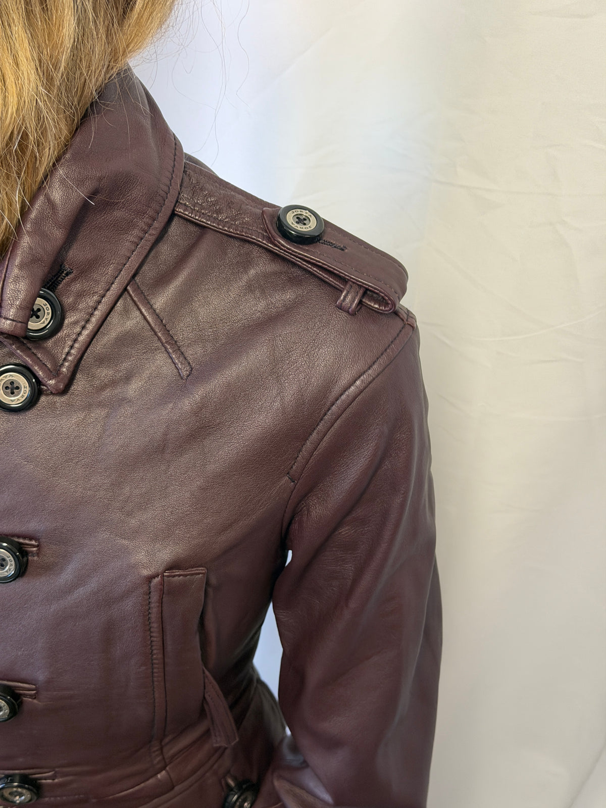 Deep Plum Leather Military Jacket